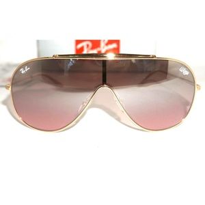 RAY-BAN WINGS AVIATOR SHIELD RB3597 Gold/Silver-Violet Mirror Gradient ($200)